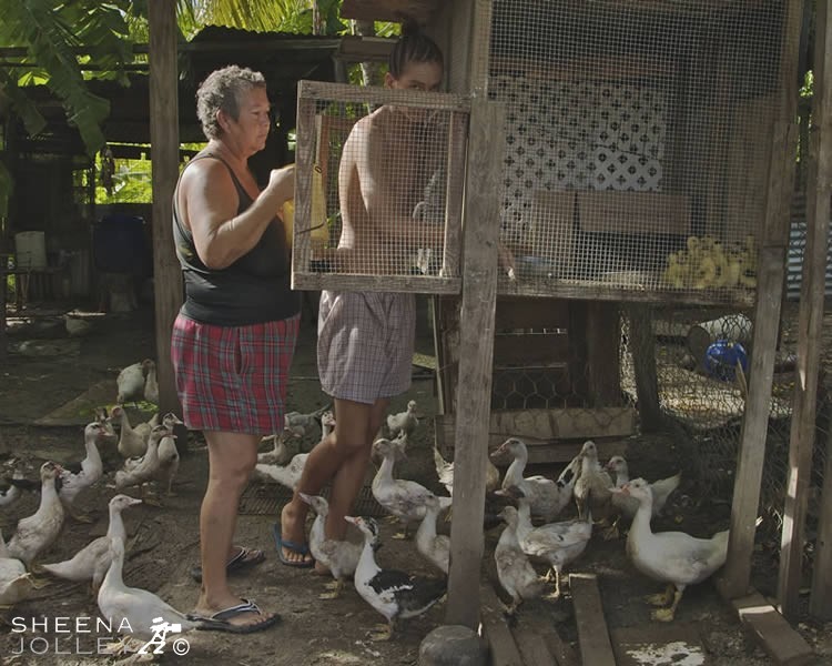Terence Bailey and his mother feeding the ducks