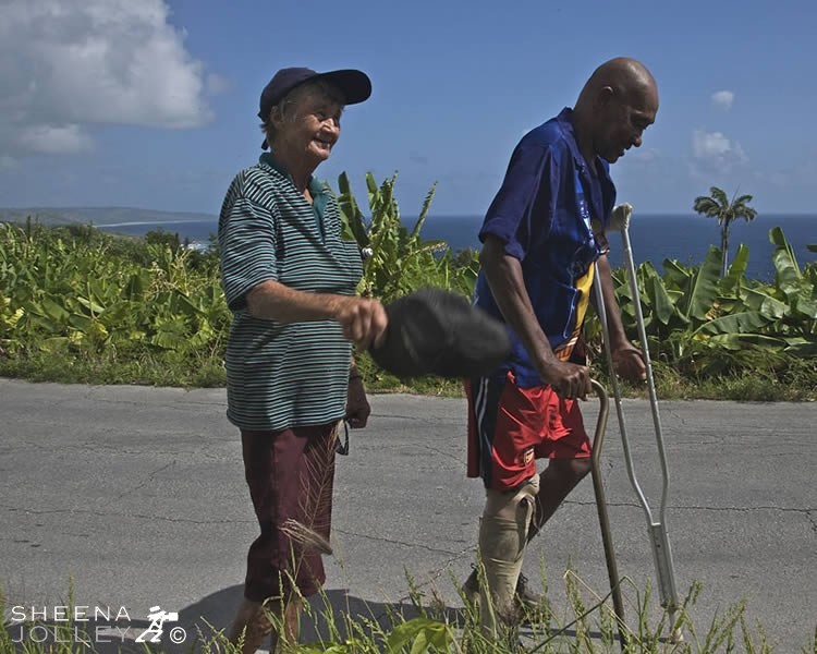 Erlene and her diabetic friend Ruben with the Atlantic Ocean behind on the east coast of Barbados