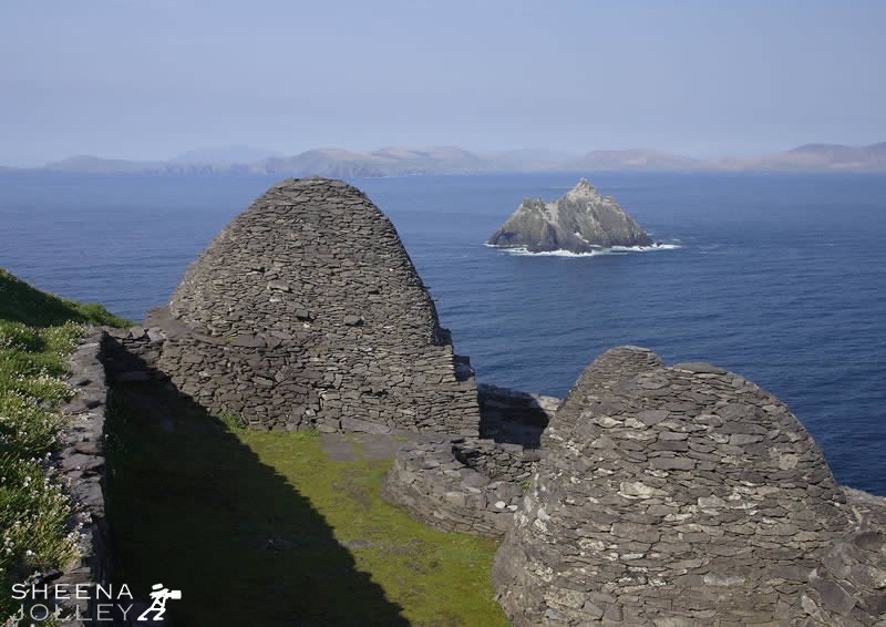 The monastic cells on Skellig Michael. Small Skellig in background